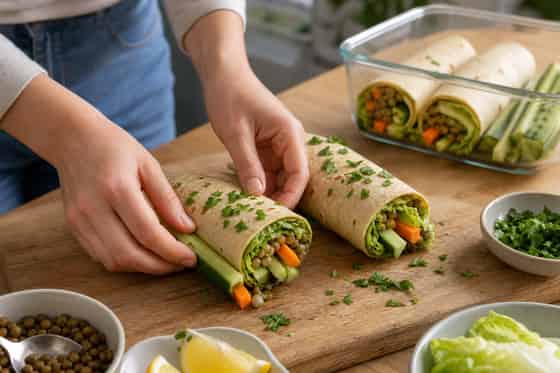 Lemon Lentil Cucumber Wraps with Parsley cooking step 5: Finish and pack.