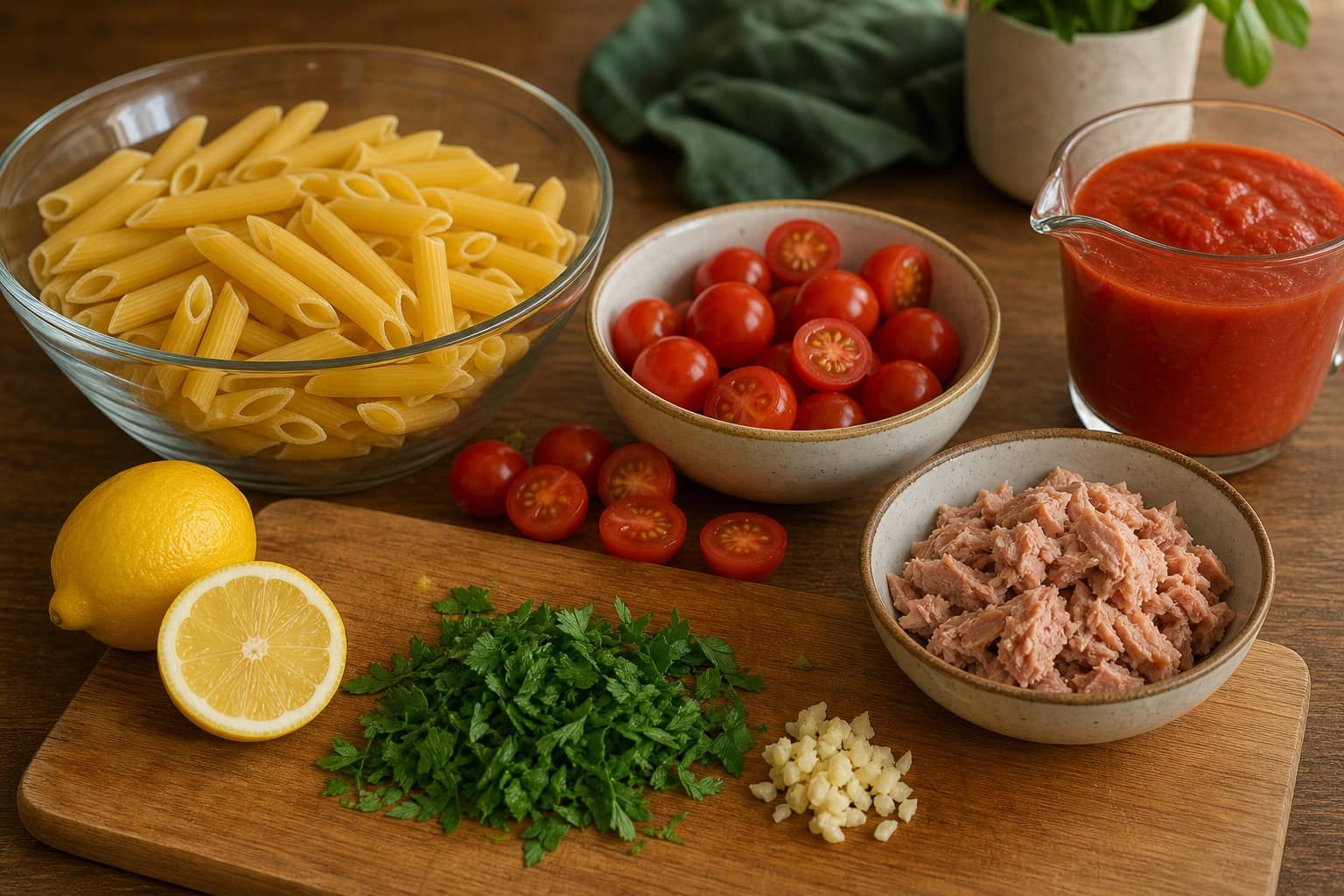 Lemon Tuna Tomato Pasta with Parsley cooking step 1: Start the pasta.