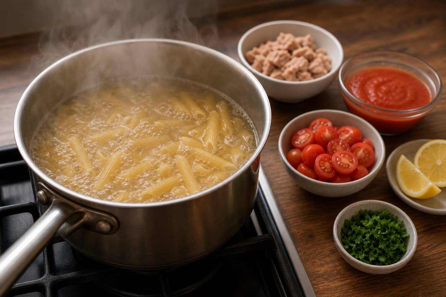 Lemon Tuna Tomato Pasta with Parsley cooking step 2: Prepare the sauce ingredients.