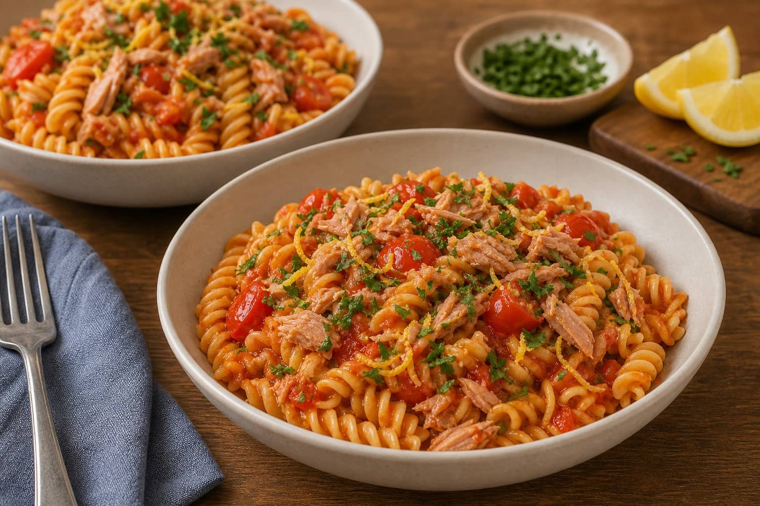 Lemon Tuna Tomato Pasta with Parsley cooking step 6: Finish with lemon.