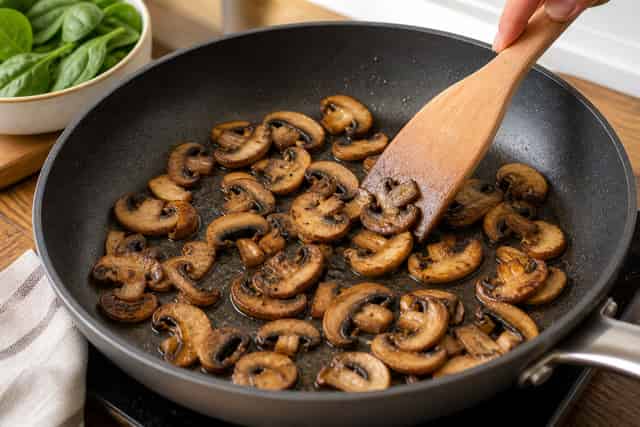 Mushroom Cheddar Egg Quesadillas with Spinach cooking step 2: Cook the mushrooms.
