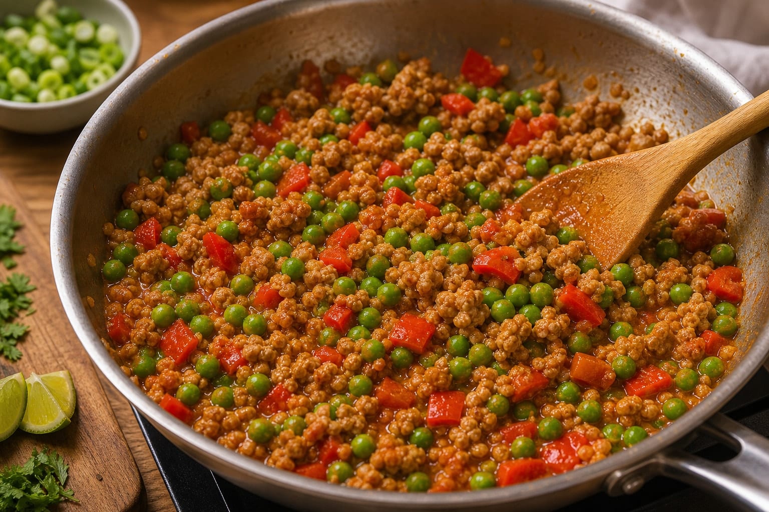Paprika Pork Pepper Rice with Lime cooking step 5: Steam the peas.