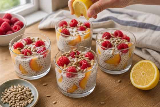 Peach Raspberry Coconut Breakfast Cups with Sunflower Seeds cooking step 4: Finish with seeds.