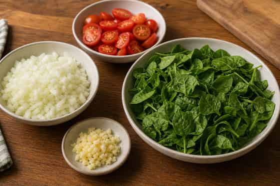 Pork Spinach Gnocchi One-Pan with Tomato cooking step 1: Prepare the pan ingredients.