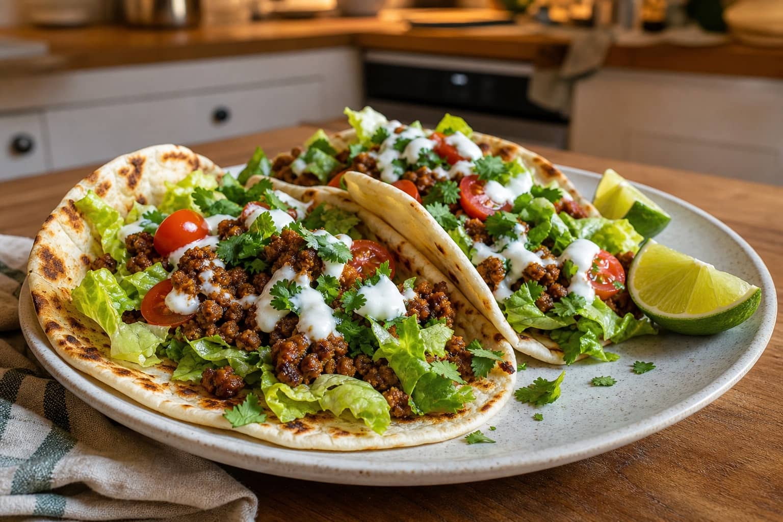 Crispy Pork Mince Flatbreads with Lime Yoghurt.