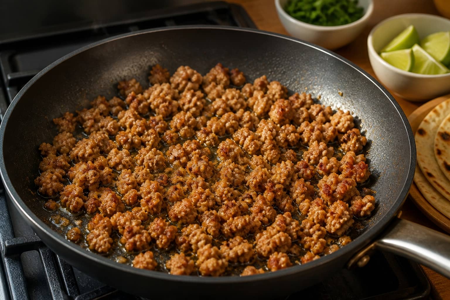 Crispy Pork Mince Flatbreads with Lime Yoghurt cooking step 3: Brown the pork.