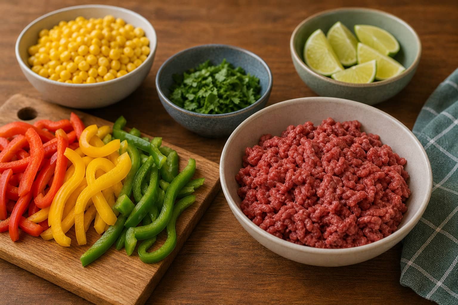 Smoky Beef Pepper Rice Bowls with Lime cooking step 2: Prepare the veg.