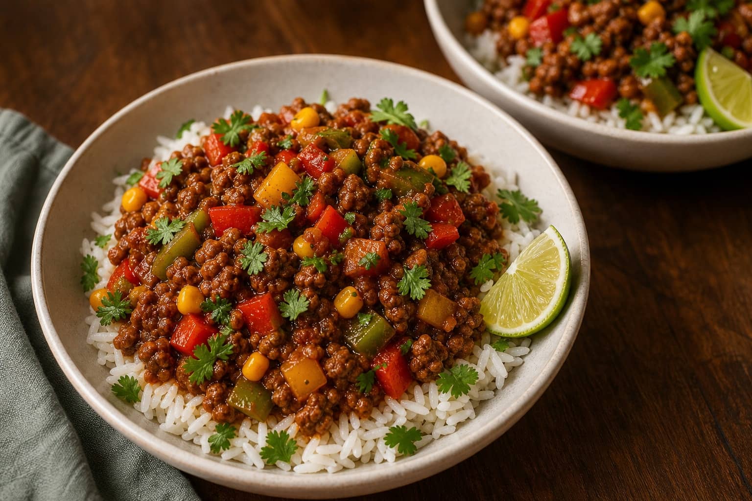 Smoky Beef Pepper Rice Bowls with Lime cooking step 6: Serve the bowls.