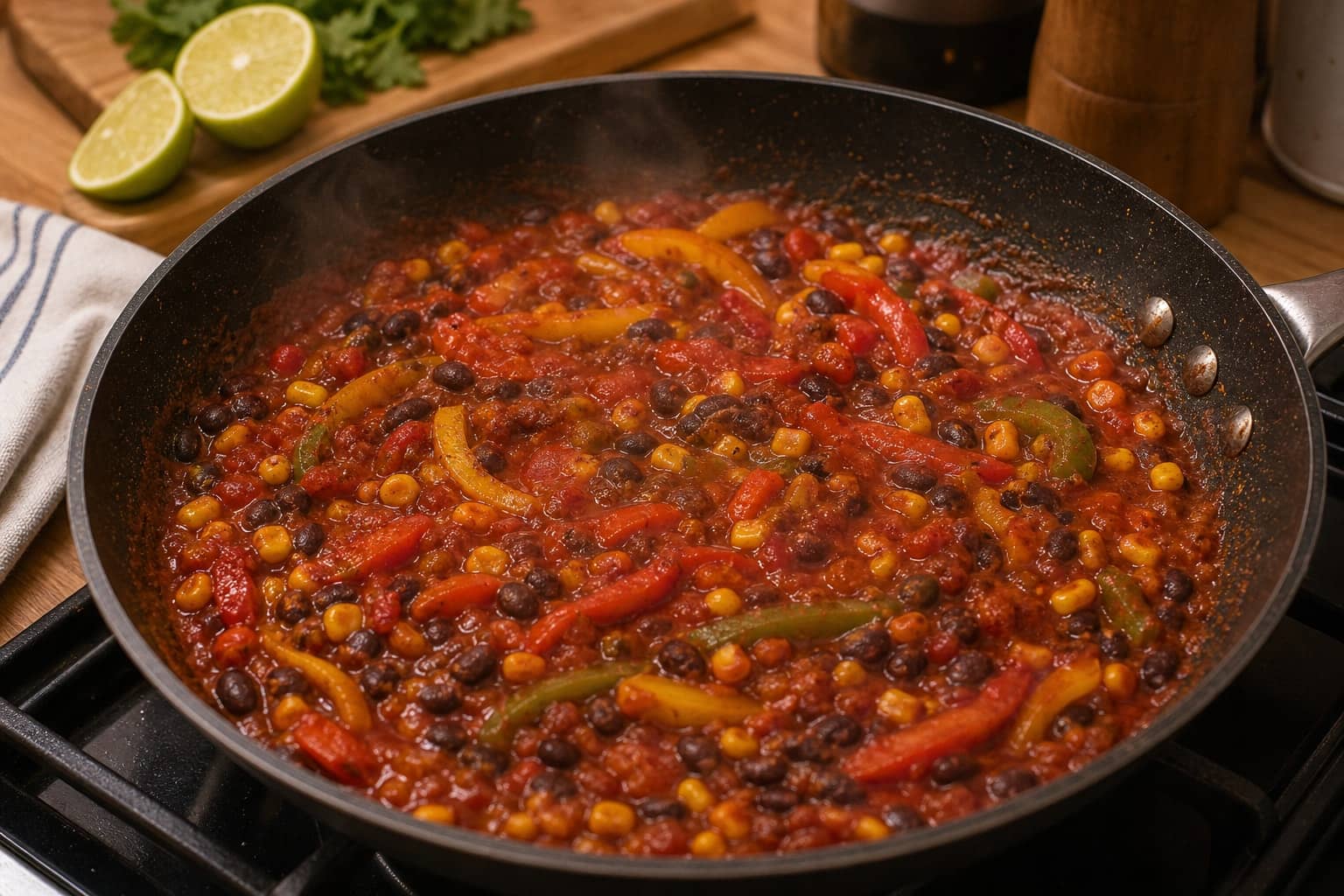Smoky Black Bean Pepper Rice Bowls with Lime cooking step 5: Finish the pan.