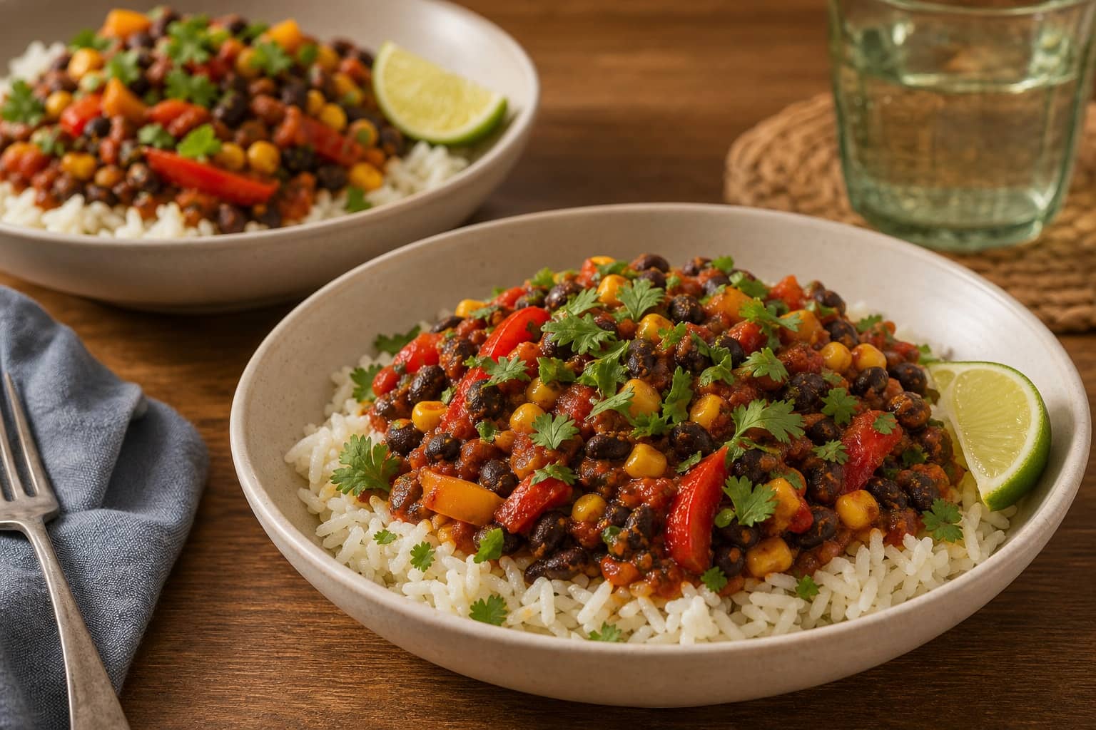Smoky Black Bean Pepper Rice Bowls with Lime cooking step 6: Serve the bowls.