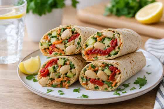 Smoky Butter Bean Pepper Wraps with Lemon Parsley.