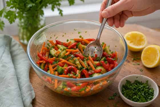 Smoky Butter Bean Pepper Wraps with Lemon Parsley cooking step 3: Dress the crunch.
