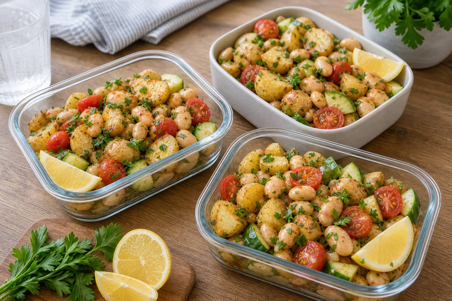 Smoky Butter Bean Potato Salad Boxes with Lemon Parsley cooking step 6: Pack the boxes.