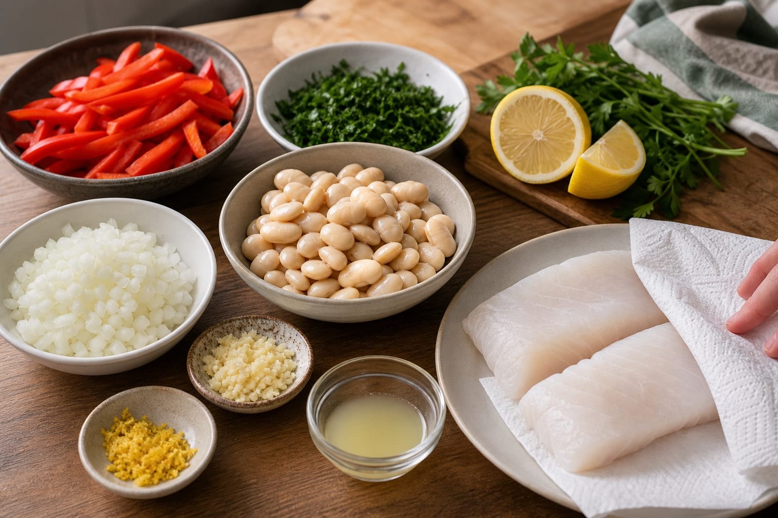 Cod Butter Bean Stew with Lemon Parsley cooking step 1: Prepare the stew.