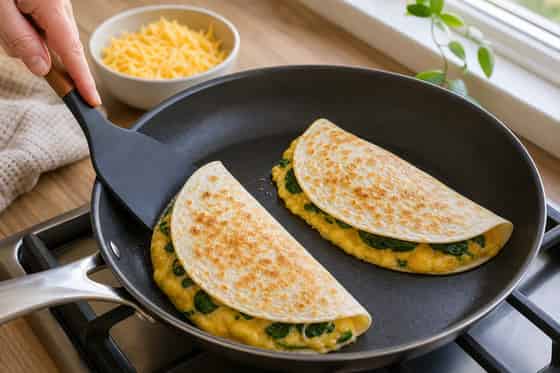 Spinach Cheddar Breakfast Quesadillas with Tomato Salsa cooking step 4: Toast the quesadillas.