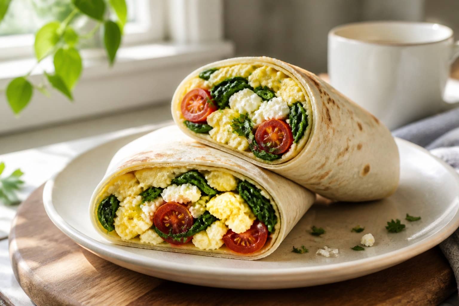 Spinach Tomato Feta Omelette Wraps.