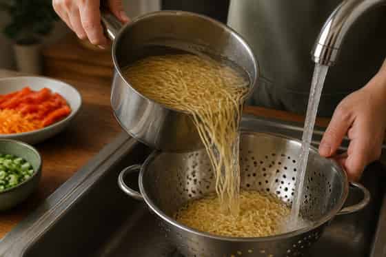 Sticky Pork Pepper Noodles with Ginger cooking step 2: Cook the noodles.