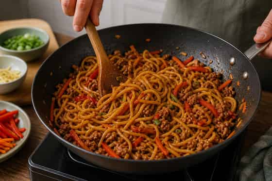 Sticky Pork Pepper Noodles with Ginger cooking step 5: Make it sticky.