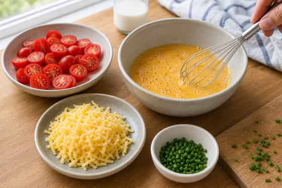 Tomato Cheddar Egg Pittas with Chives cooking step 1: Prepare the toppings.