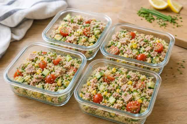 Tuna Cucumber Couscous Boxes with Lemon Chives cooking step 6: Pack the boxes.