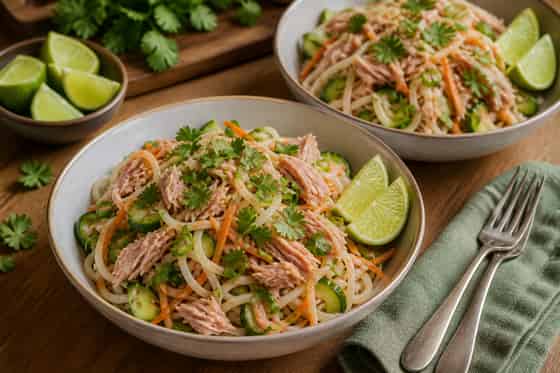 Tuna Cucumber Rice Noodle Salad with Lime cooking step 6: Serve fresh.