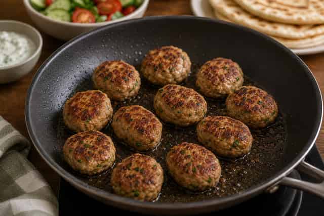Turkey Kofta Flatbread Plates with Tomato Cucumber Salad cooking step 3: Cook the koftas.