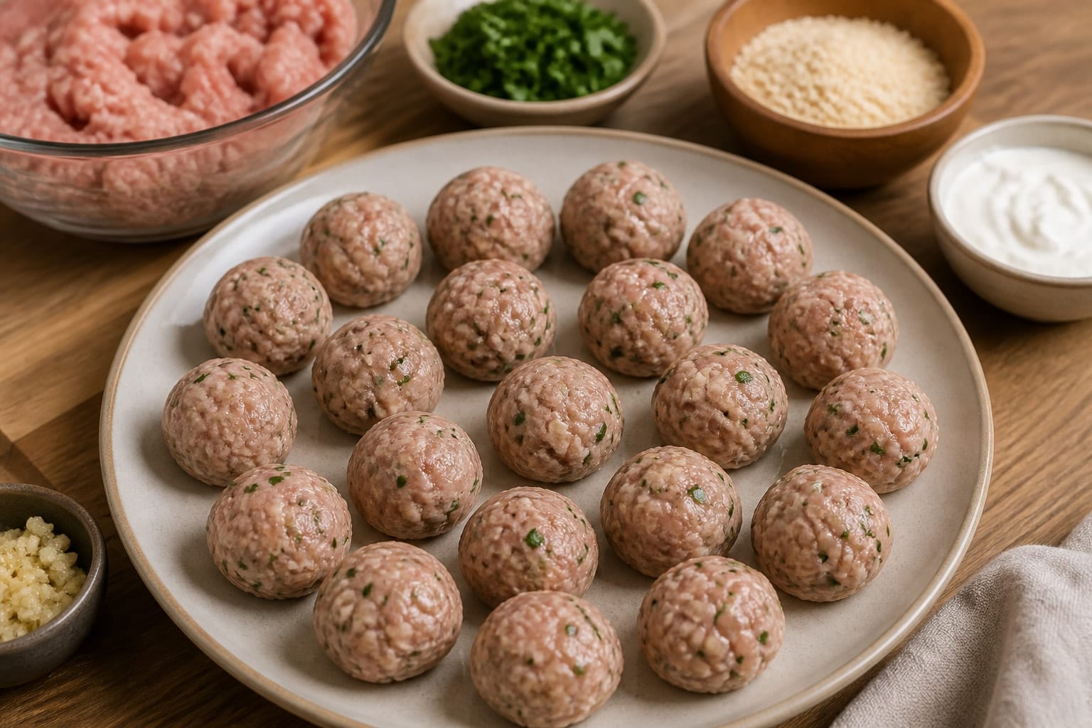 Turkey Meatball Pepper Orzo with Tomato Sauce cooking step 2: Shape the meatballs.