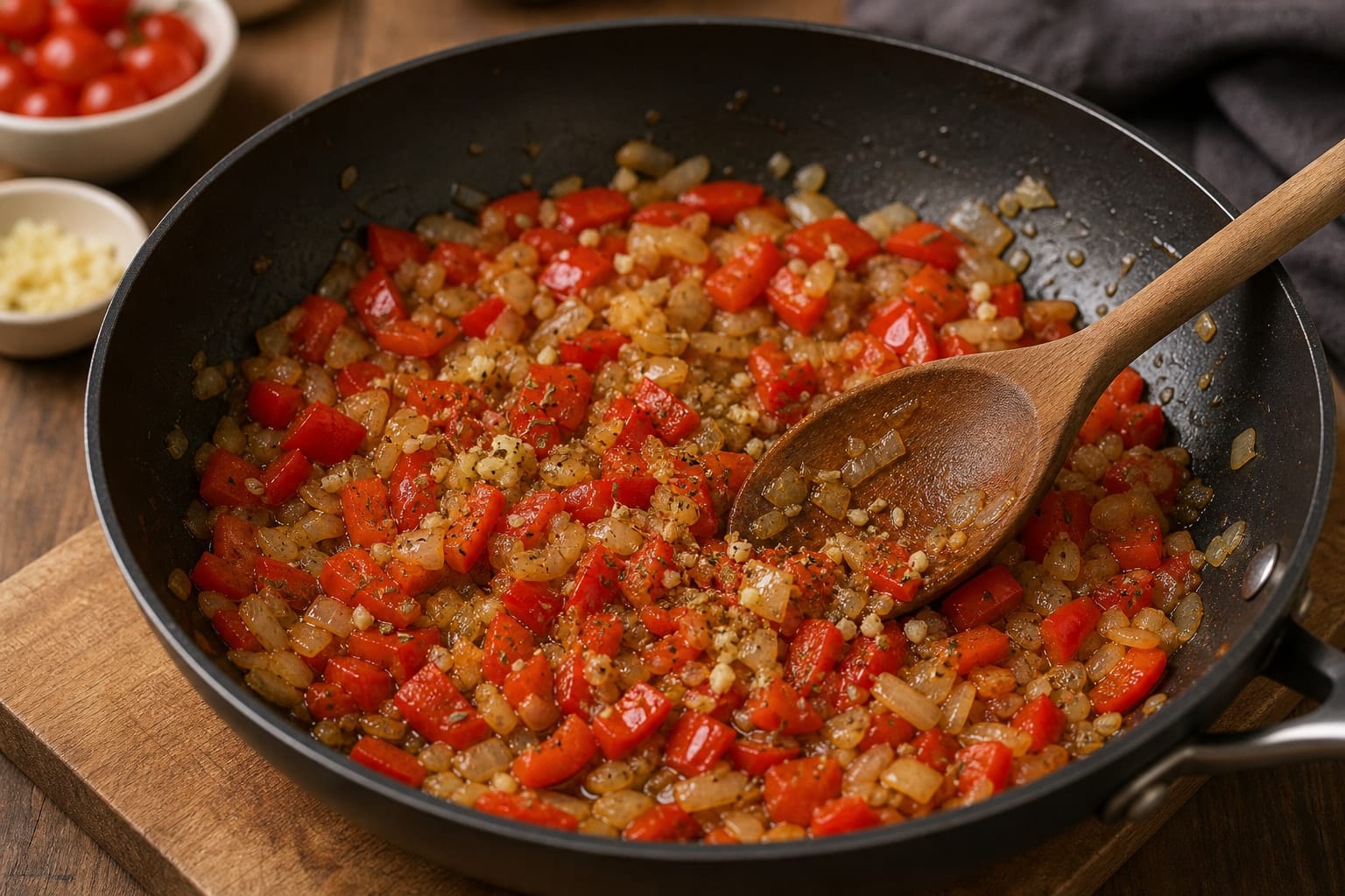 Turkey Meatball Pepper Orzo with Tomato Sauce cooking step 4: Soften the peppers.