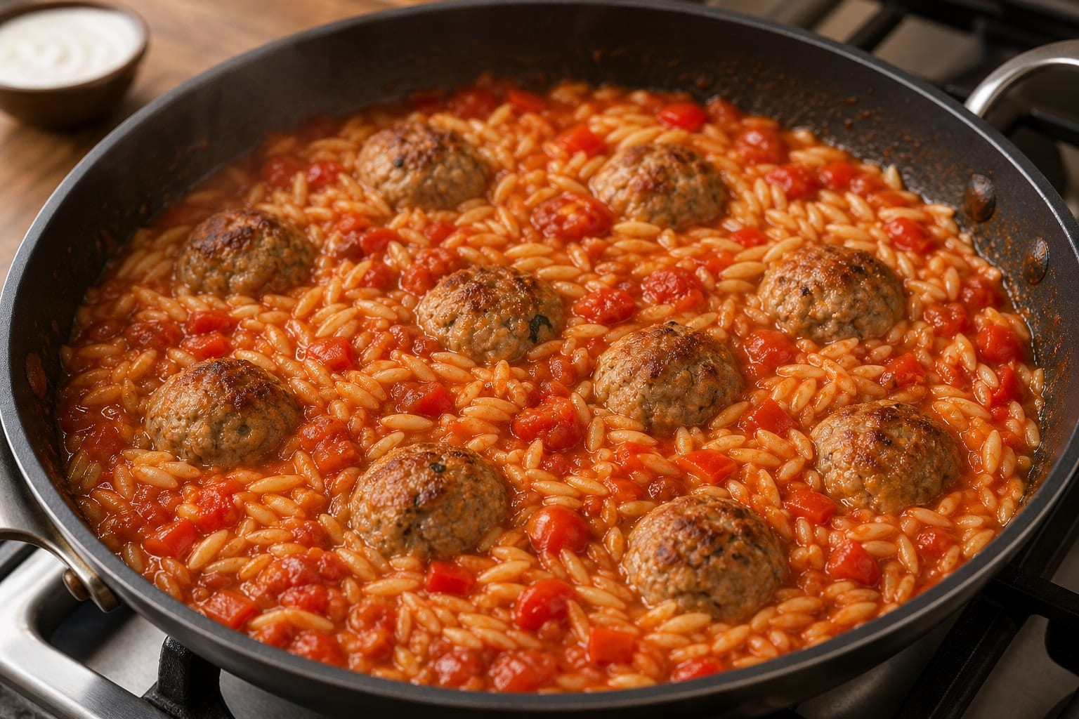 Turkey Meatball Pepper Orzo with Tomato Sauce cooking step 6: Finish the meatballs.