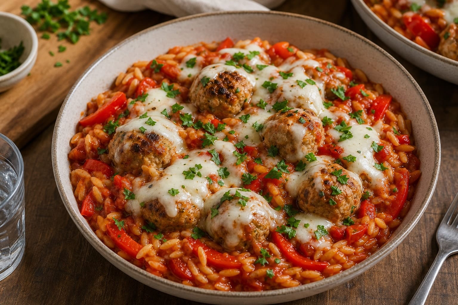 Turkey Meatball Pepper Orzo with Tomato Sauce cooking step 7: Melt and serve.