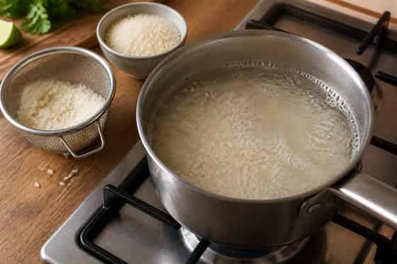 Turkey Taco Lettuce Rice Bowls with Tomato Salsa cooking step 1: Start the rice.