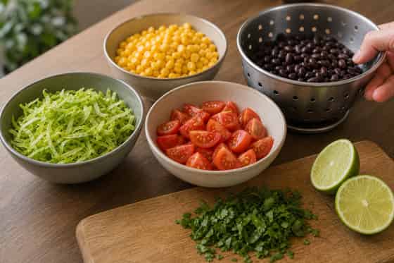 Turkey Taco Lettuce Rice Bowls with Tomato Salsa cooking step 2: Prepare the toppings.