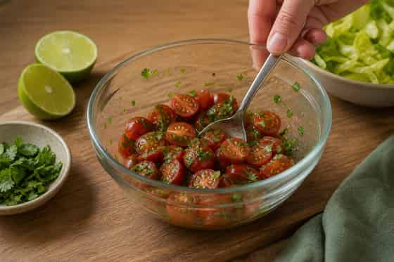 Turkey Taco Lettuce Rice Bowls with Tomato Salsa cooking step 5: Mix the salsa.
