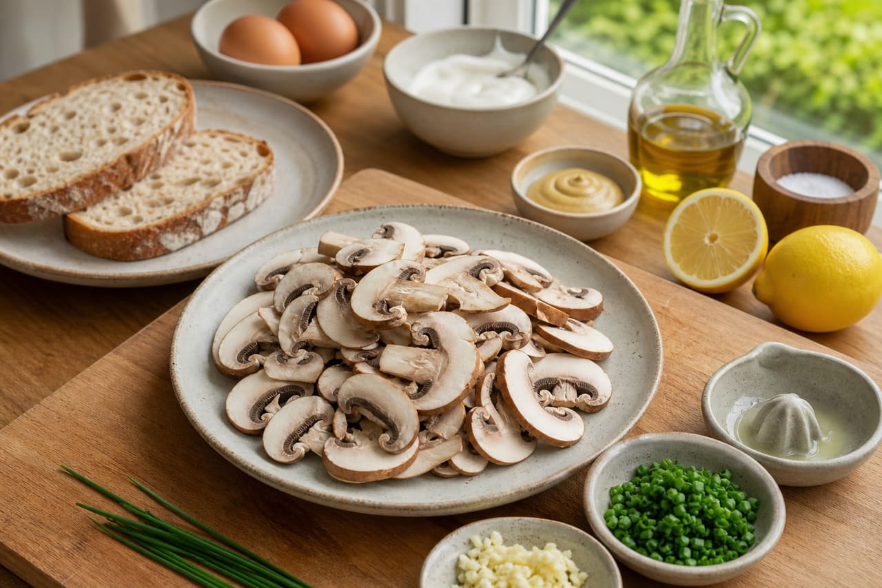 Creamy Mustard Mushroom Breakfast Toasts with Chives cooking guide image for prepare the mushrooms.