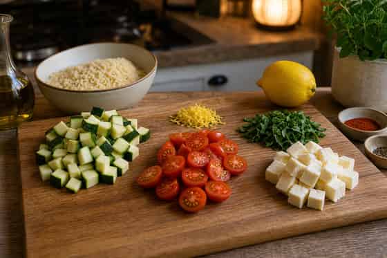 Golden Halloumi Courgette Couscous with Mint cooking step 1: Prepare the vegetables.