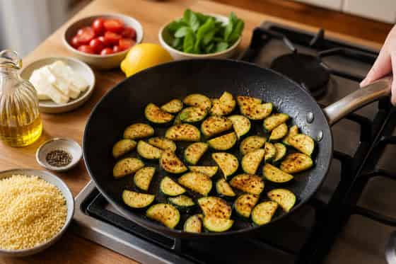 Golden Halloumi Courgette Couscous with Mint cooking step 3: Fry the courgette.