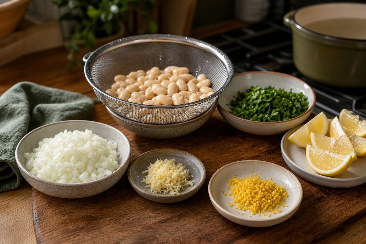 Green Butter Bean Shakshuka with Spinach and Feta cooking step 1: Prepare the green base.