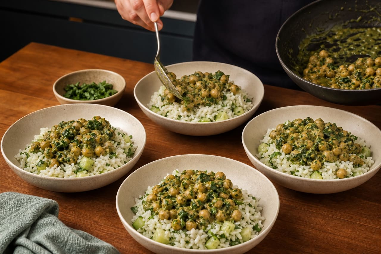Green Tikka Chickpeas with Spinach Cucumber Rice cooking step 6: Finish the cucumber rice.