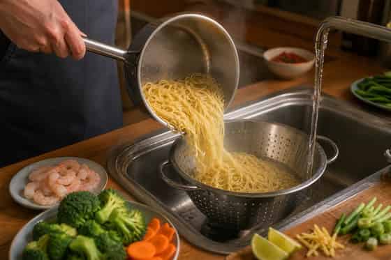 Prawn Broccoli Sweet Chilli Noodles with Lime cooking step 2: Cook the noodles.