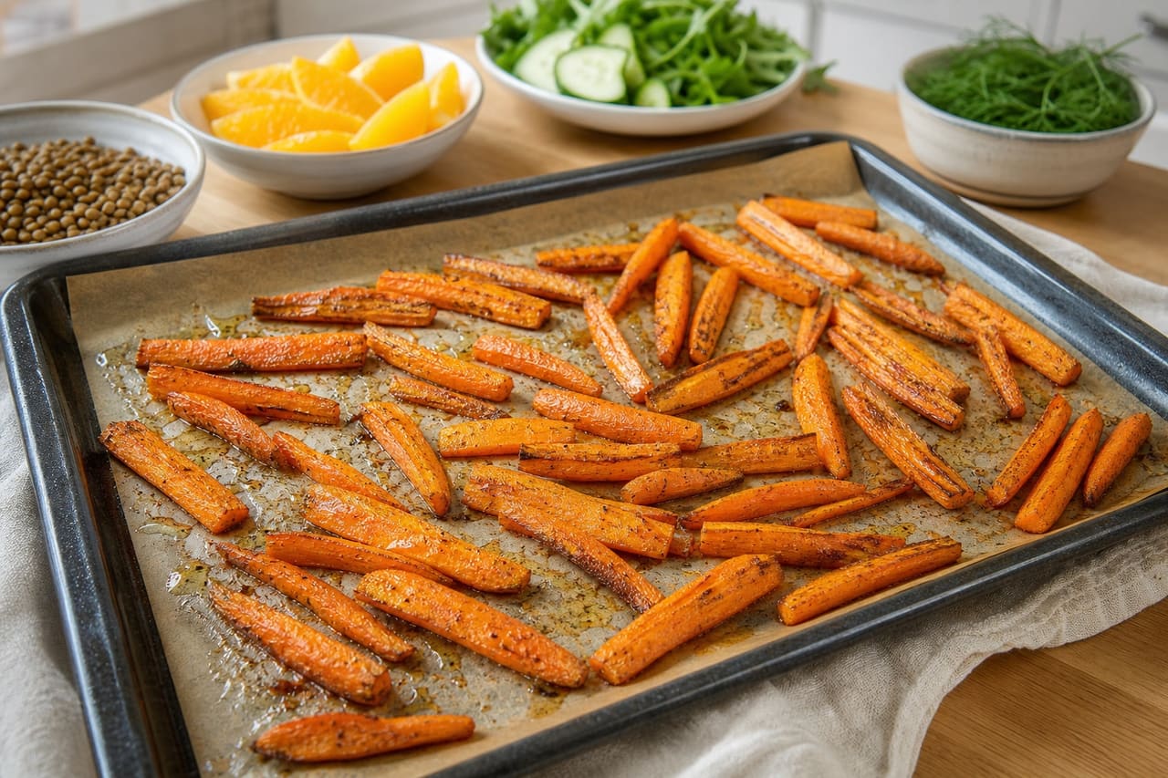 Roasted Carrot Lentil Salad Boxes with Orange and Dill cooking step 2: Roast the carrots.