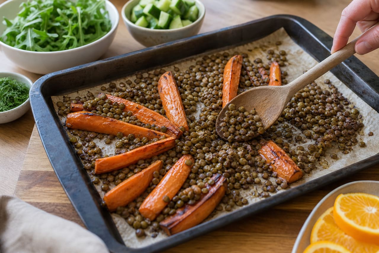 Roasted Carrot Lentil Salad Boxes with Orange and Dill cooking step 3: Warm the lentils.
