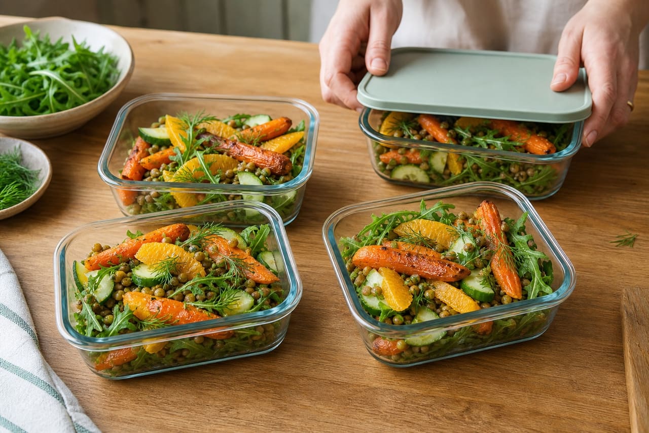 Roasted Carrot Lentil Salad Boxes with Orange and Dill cooking step 6: Pack the boxes.