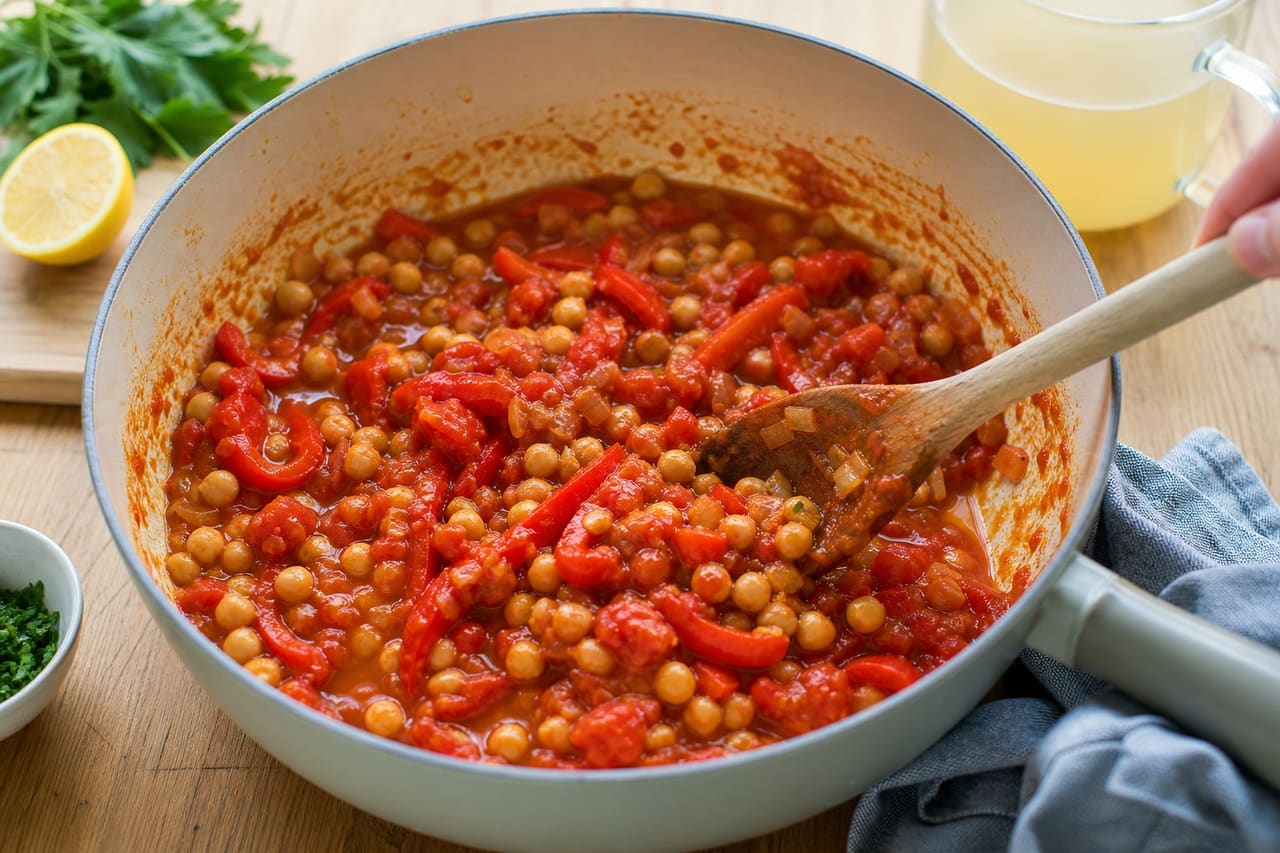 Smoky Red Pepper Chickpea Soup with Lemon Parsley cooking step 3: Build the smoky base.