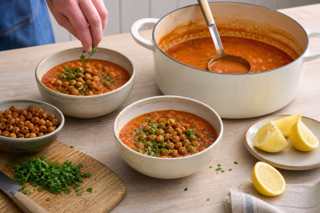 Smoky Red Pepper Chickpea Soup with Lemon Parsley cooking step 6: Finish with lemon.