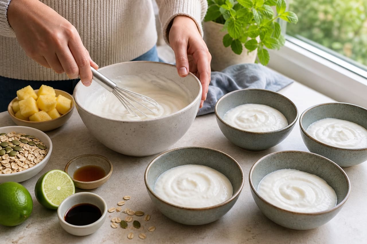 Tropical Pineapple Coconut Breakfast Bowls with Lime Oat Crunch cooking step 3: Mix the coconut base.