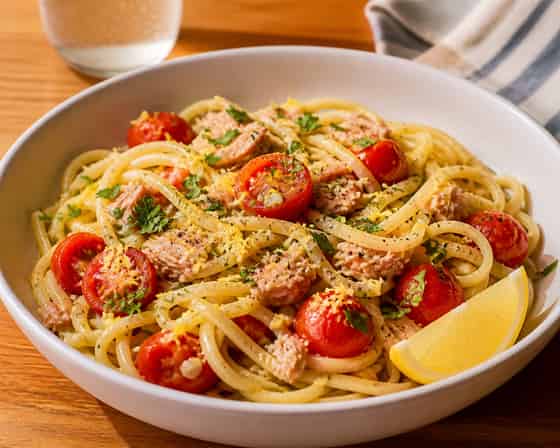 Tuna Tomato Lemon Pasta with Parsley.