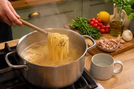 Tuna Tomato Lemon Pasta with Parsley cooking step 1: Cook the pasta.