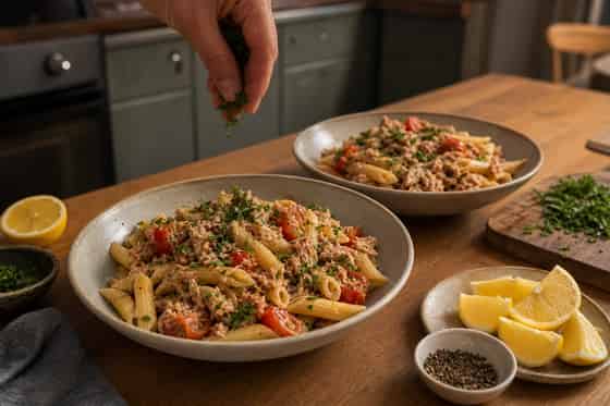 Tuna Tomato Lemon Pasta with Parsley cooking step 6: Serve bright.