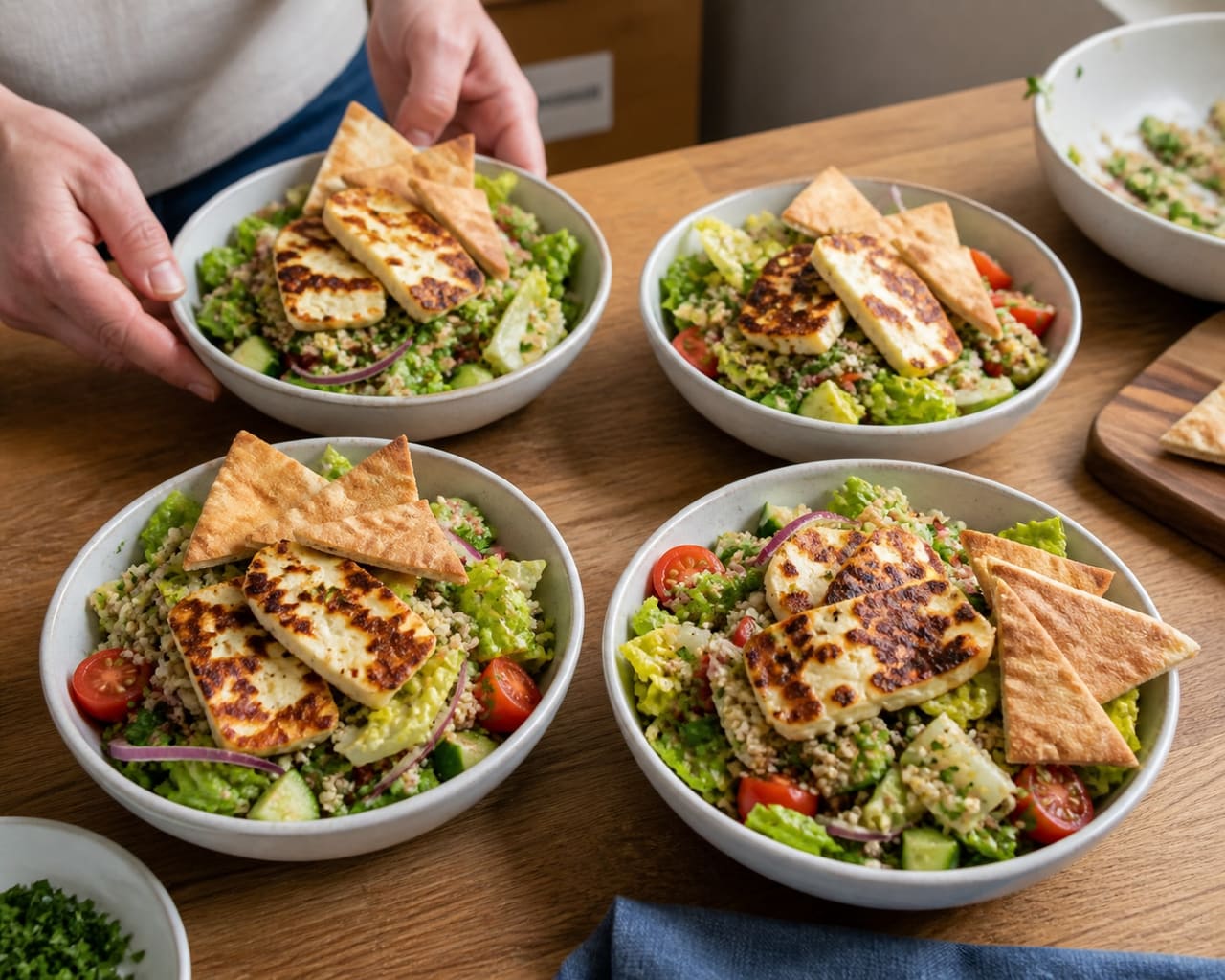 Charred Halloumi Quinoa Fattoush with Mint cooking step 6: Finish and serve.