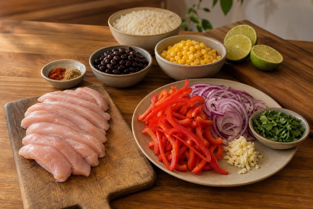 Sizzling Chicken Fajita Rice Bowls with Charred Lime cooking step 1: Prepare the fajita ingredients.
